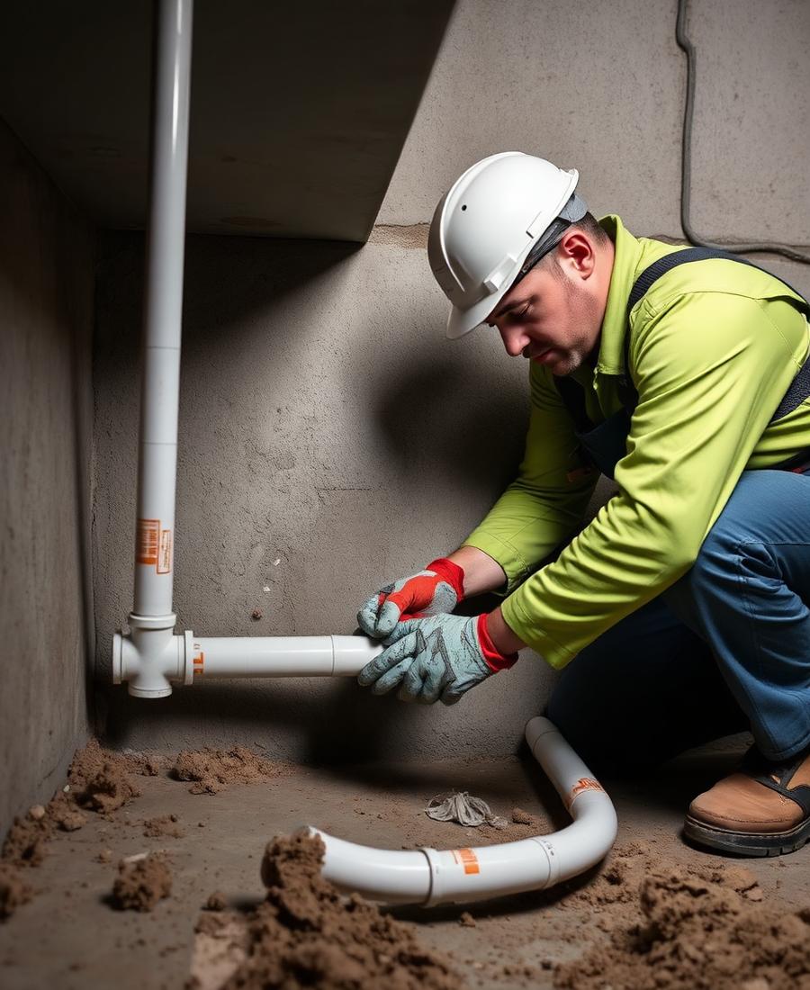 Plumbing rough-in installation on a commercial jobsite
